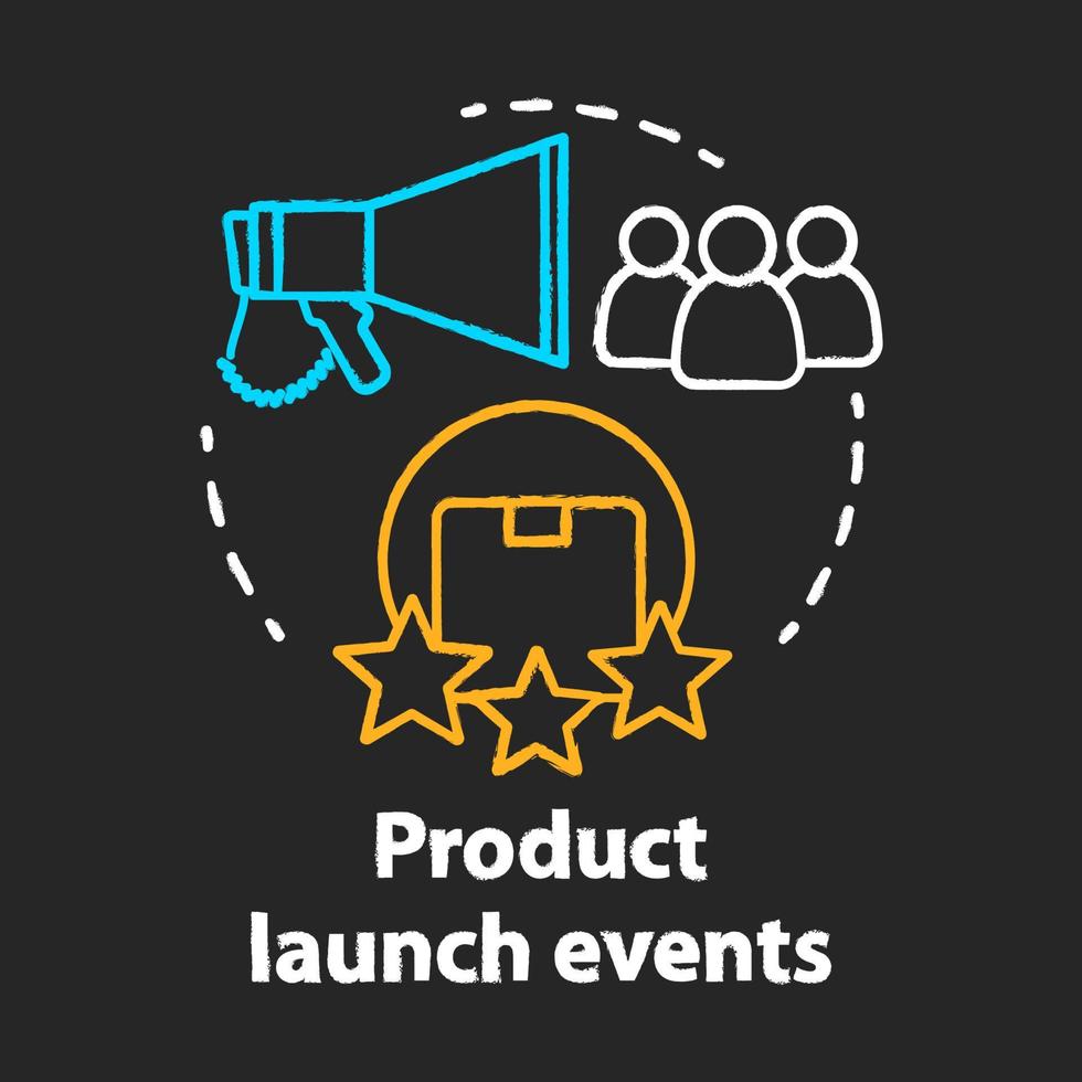 product lancering evenementen krijt concept icoon. nieuwe productpresentatie en release-idee. marketing reclame. aantrekkingskracht van de klant. promo campagne. vector geïsoleerde schoolbordillustratie