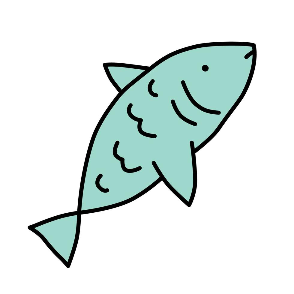 rauwe vis blauwe kleur icoon. zoutwaterdier met vinnen, kieuwen en schubben, sealife geïsoleerde vectorillustratie. mariene keuken, visserij hobby cartoon symbool. heerlijke natuurlijke zeevruchten, lekker eten? vector