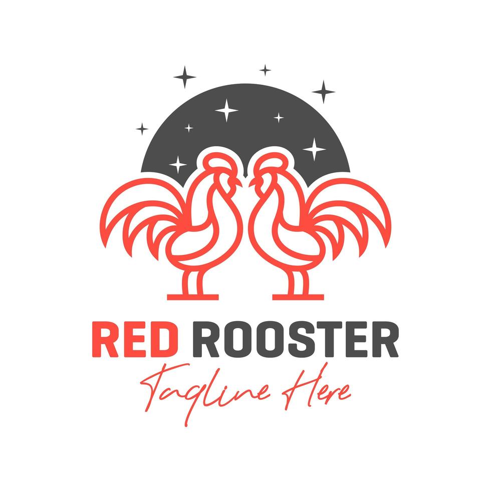 twee rode haan illustratie overzicht logo ontwerp vector