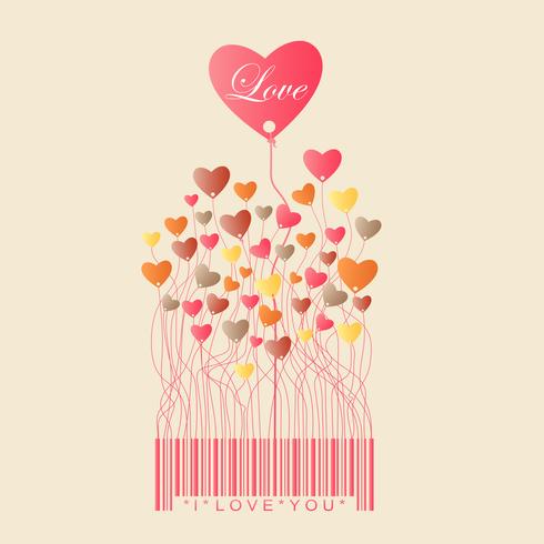 Ontwerp voor Valentijnsdag met kleur vol Hart groeien van de streepjescode, Vector illustratie