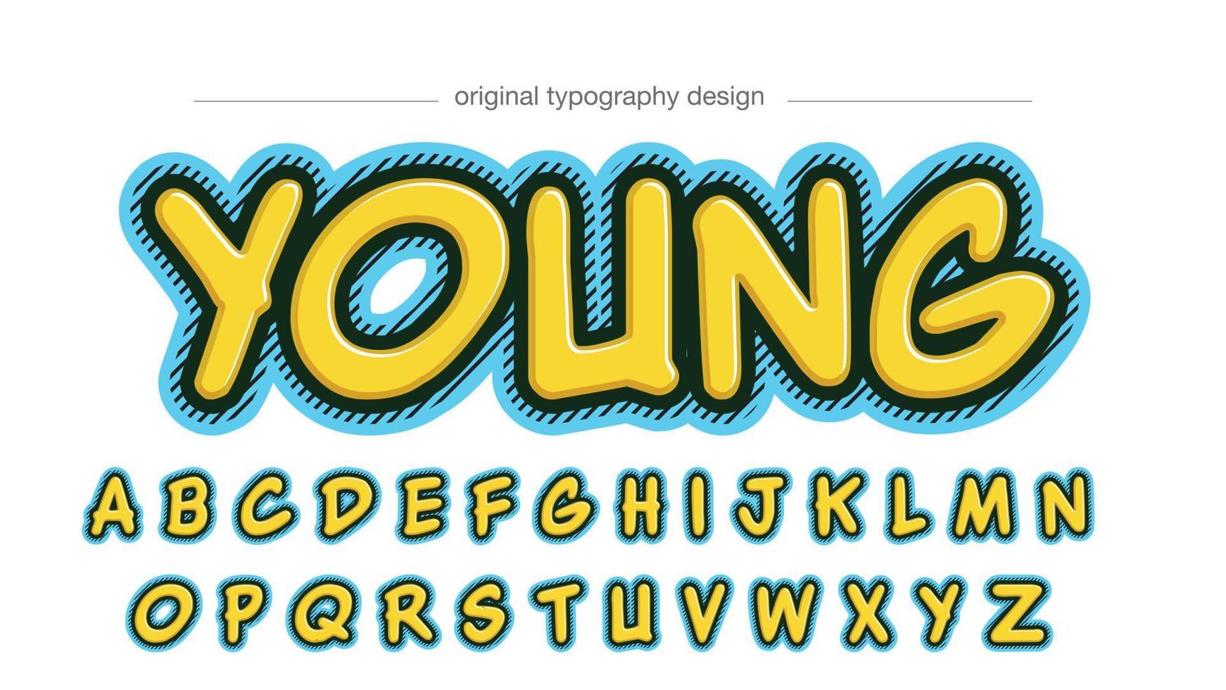 geel en blauw cartoon artistiek lettertype-effect vector