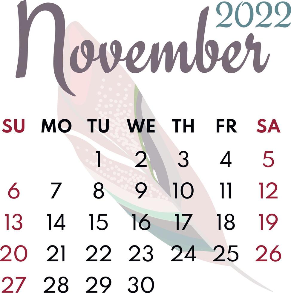 maandkalender november 2022 vector