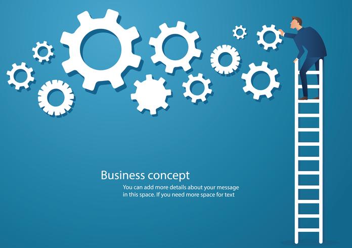 Bedrijfsconcepten vectorillustratie van een mens op ladder met toestellen vector