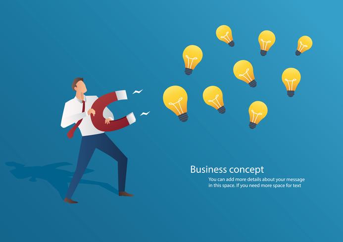 infographic bedrijfsconceptenzakenman die gloeilampen met een grote magneet vectorillustratie aantrekken vector