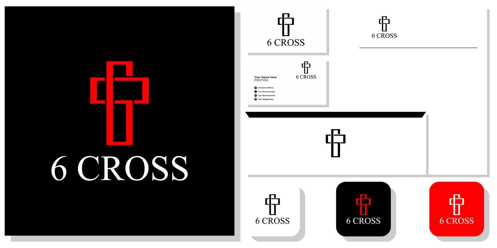 zes kruisteken, christelijk, religie, illustratie, geïsoleerd, kruisbeeld, religieus met sjabloon voor visitekaartjes vector