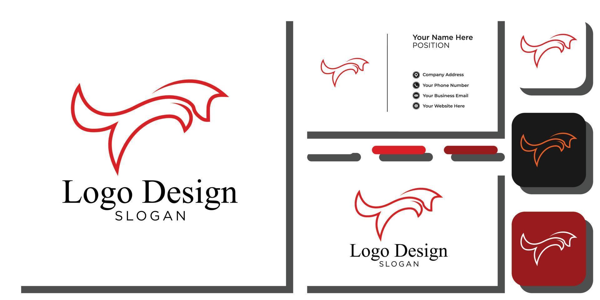 logo ontwerp symbool overzicht oranje wolf sprong met sjabloon voor visitekaartjes vector