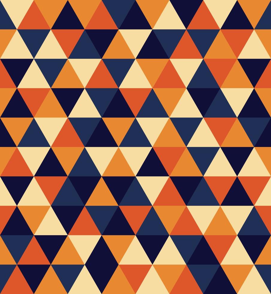 retro driehoek vector naadloze patroon. feestelijke, vrolijke geometrische vormenachtergrond. abstracte textuur voor verpakking, behang, textiel, folder. rood, oranje, beige, blauw, groen mozaïek achtergrond.