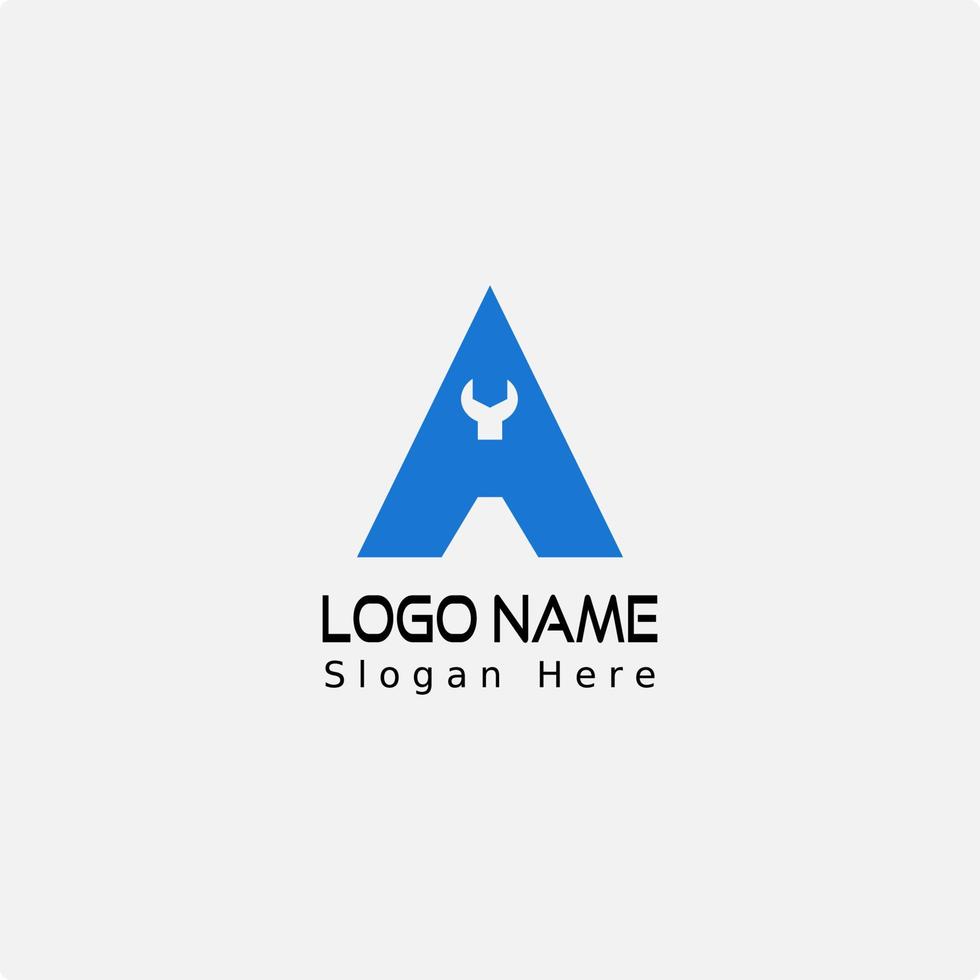 letter een logo-ontwerp met moersleutelpictogram negatieve ruimte vector