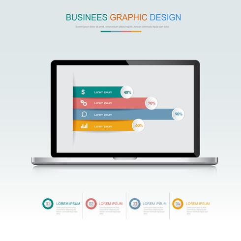 Computerlaptop met bedrijfsgrafiek op het scherm, 3d en vlakke vectorontwerpillustratie voor gebruikte Webbanner of presentatie vector