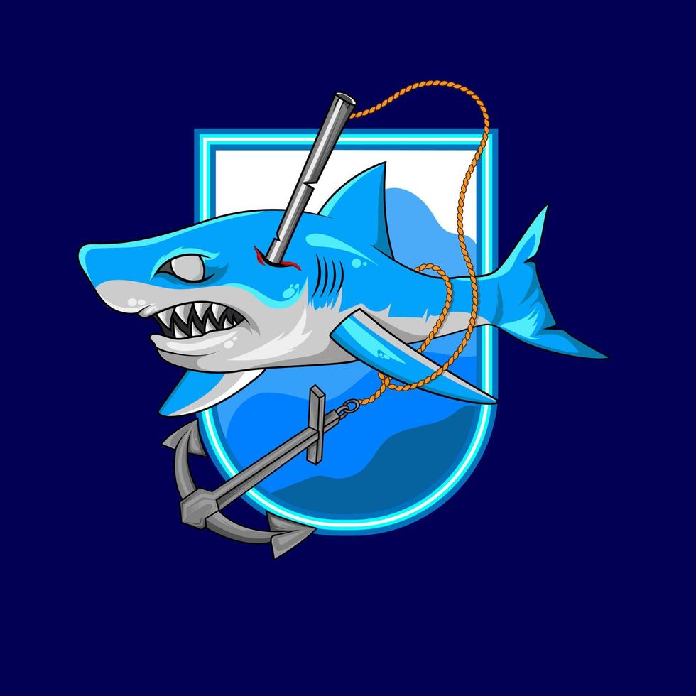 blauwe haai in de zee leuk t-shirt design voor kids.vector illustratie ontwerp voor mode stoffen, textiel graphics, print. vector