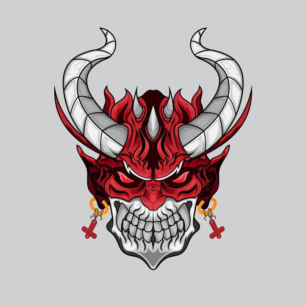 rode duivel illustratie oni hoorn demon vuur voor kleding element ontwerp vector