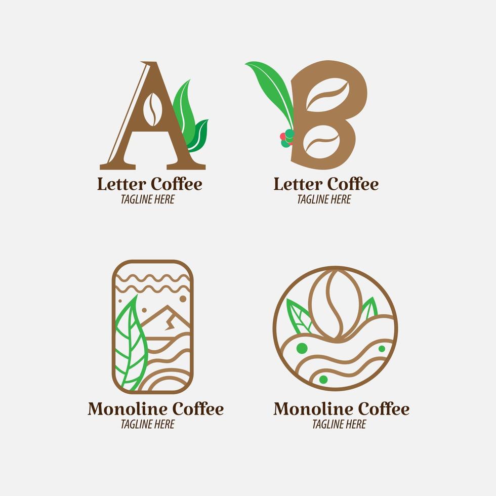 minimalistische monoline geweldig bedrijfslogo coffeeshop set bundel branding teken, identiteit en label café vector