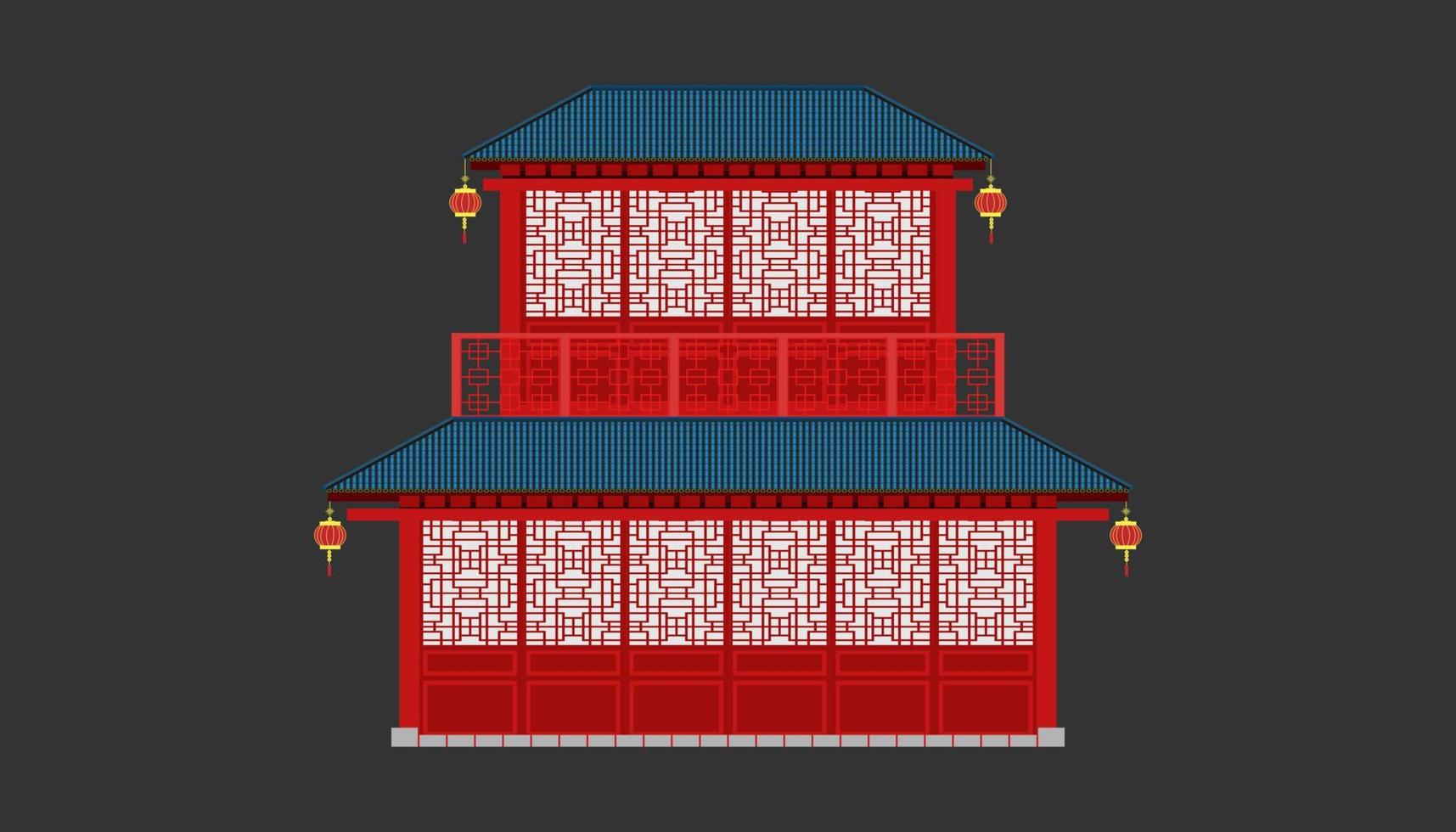 mooi china huis blauw toon dak minimalistische stijl. gelukkig chinees nieuwjaar. categorie vakantie. vector illustrator eps10
