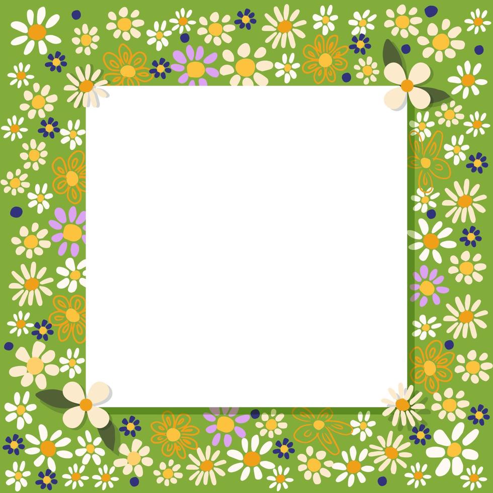 framerandontwerp met schattige bloemen en bladeren vector