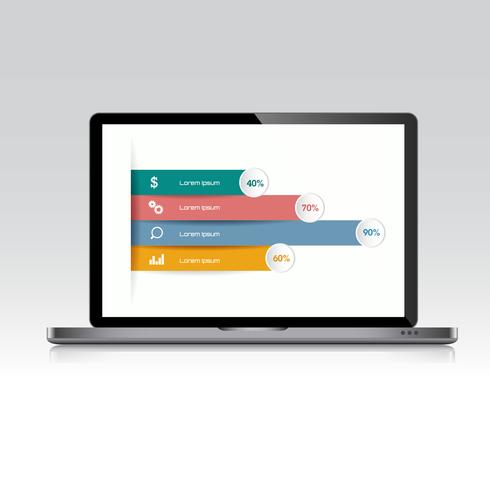 Computerlaptop met bedrijfsgrafiek op het scherm, 3d en vlakke vectorontwerpillustratie voor gebruikte Webbanner of presentatie vector