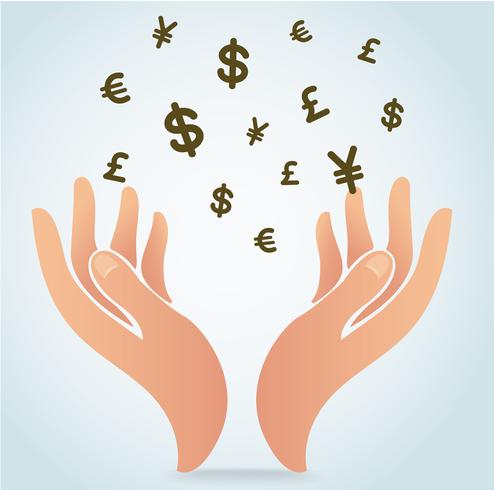 hand met geld symbool pictogram vector, bedrijfsconcept vector