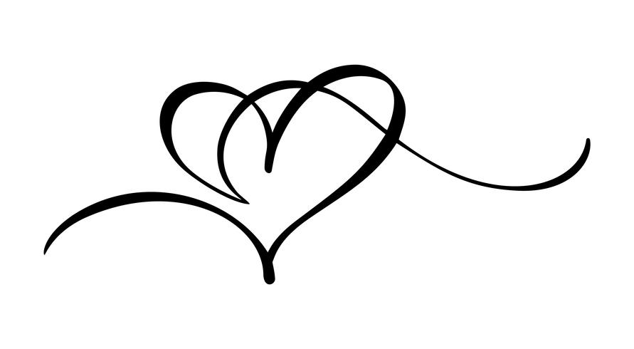 Hand getekend hart liefde teken. Romantische kalligrafie vectorillustratie. Concepn pictogram symbool voor t-shirt, wenskaart, poster bruiloft. Ontwerp platte element van dag van de Valentijnskaart vector