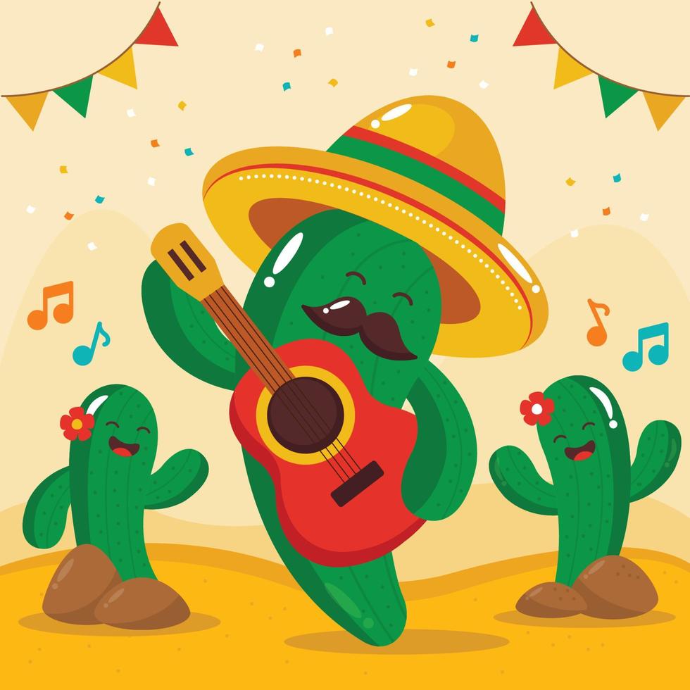 antropomorfe cactus die danst op muziekdeuntjes vector