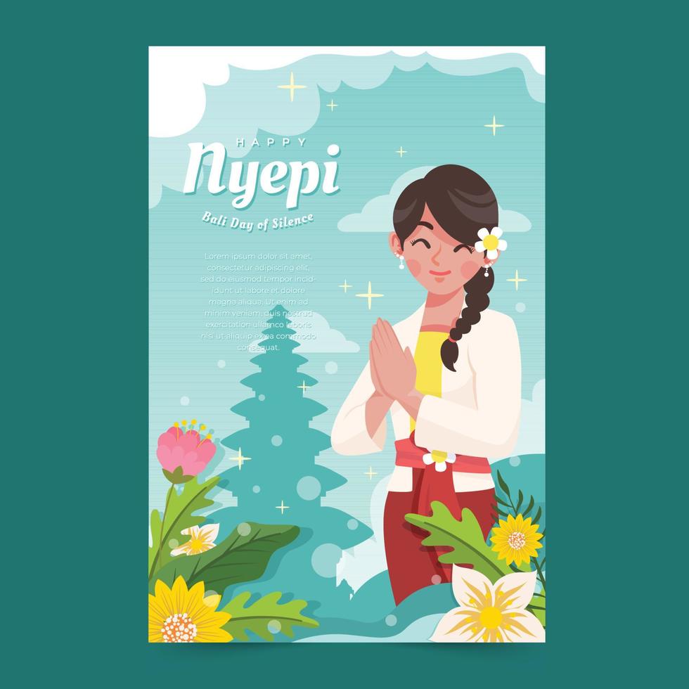 schattige balinese vrouwen wensen je een gelukkig nyepi vector