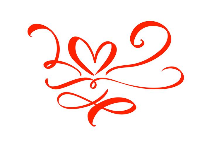 Hand getekend hart liefde teken. Romantische kalligrafie vectorillustratie. Concepn pictogram symbool voor t-shirt, wenskaart, poster bruiloft. Ontwerp platte element van dag van de Valentijnskaart vector