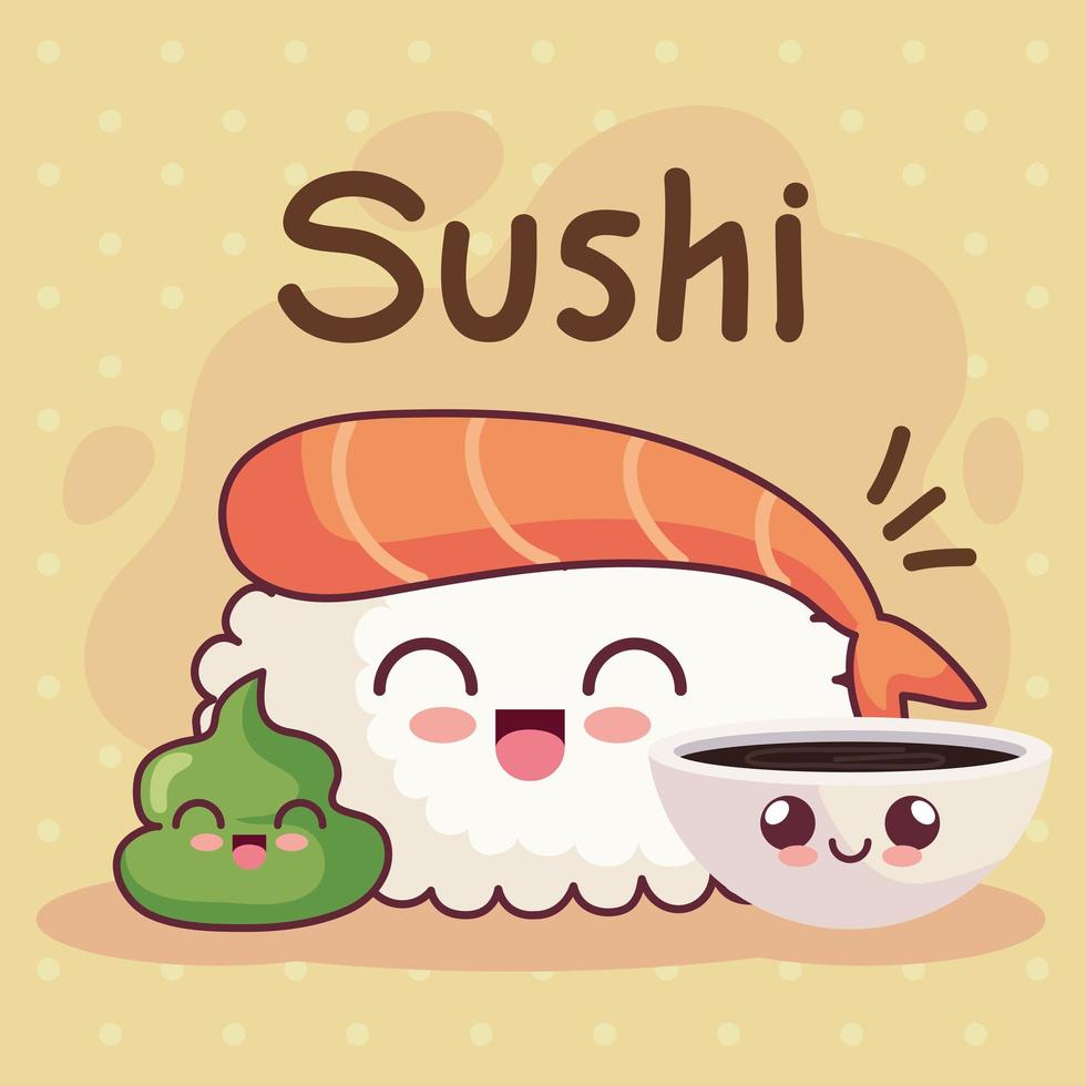 sushi kawaii en koffie vector