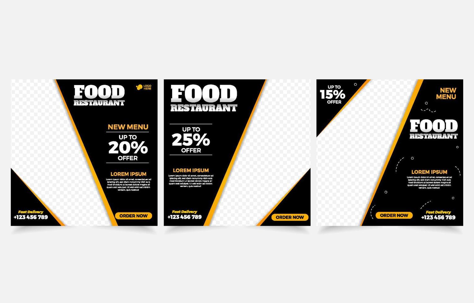 food restaurant set banner plantaardig voedsel sjabloonontwerp vector