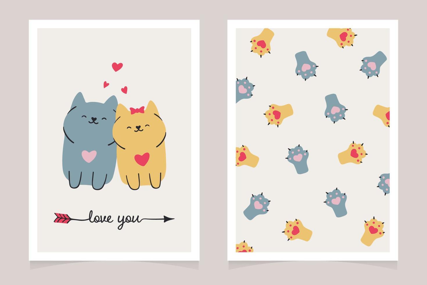 Valentijnskaarten met schattige katten. vectorillustratie in doodle-stijl vector