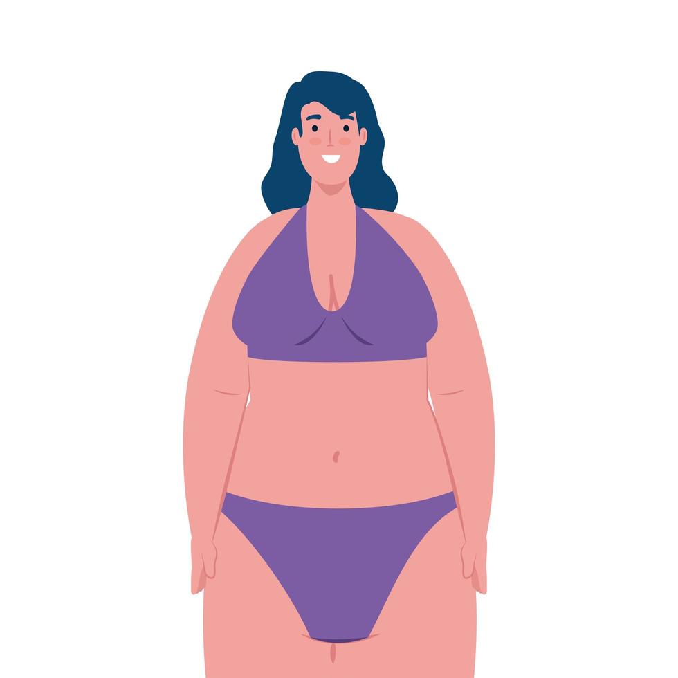 leuke mollige vrouw in zwempak paarse kleur op witte achtergrond vector