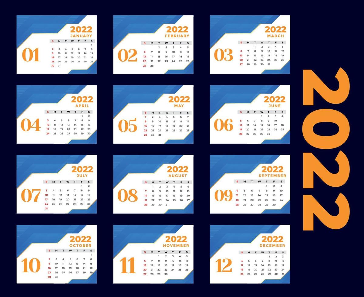 kalender 2022 maanden gelukkig nieuwjaar abstract ontwerp vector illustratie kleuren met blauwe achtergrond
