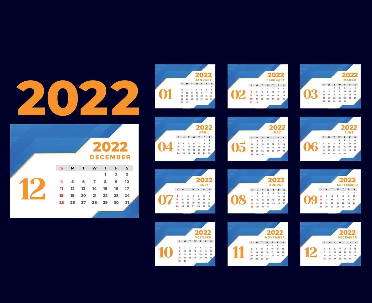 kalender 2022 december maand gelukkig nieuwjaar abstract ontwerp vector illustratie kleuren met blauwe achtergrond