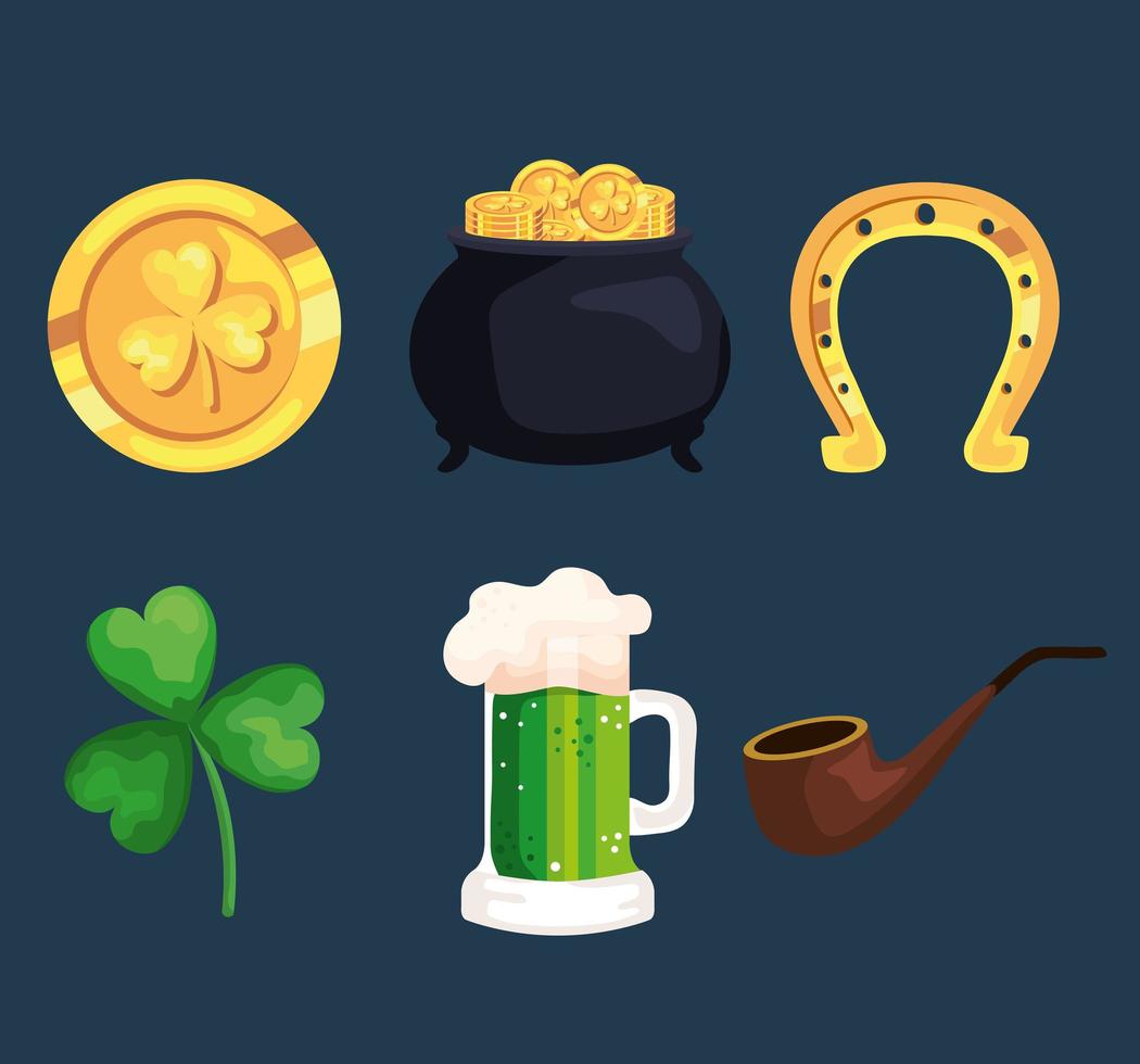 zes st patricks dag pictogrammen vector