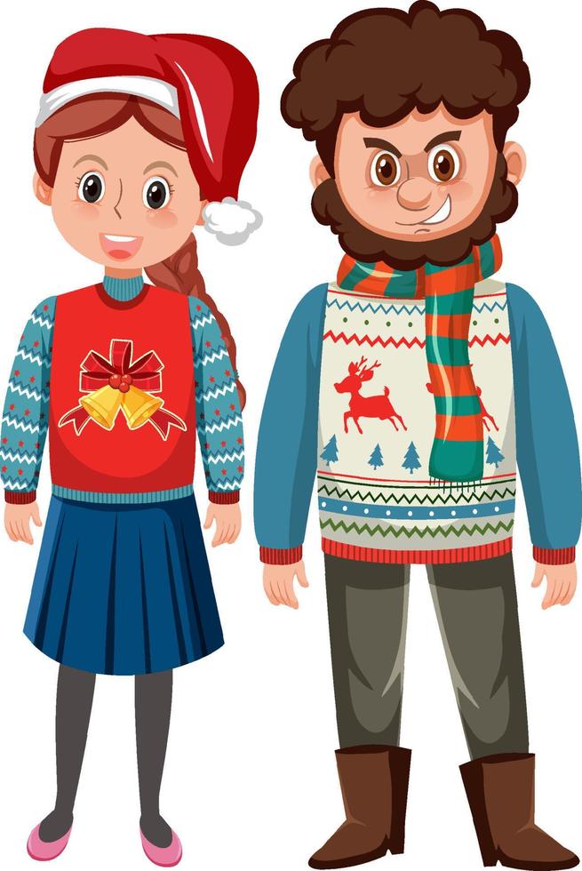 paar man en vrouw die kerstoutfits dragen vector