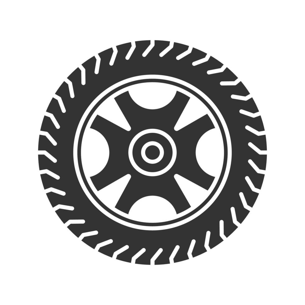 auto velg en band glyph icoon. auto wiel. silhouet symbool. negatieve ruimte. vector geïsoleerde illustratie