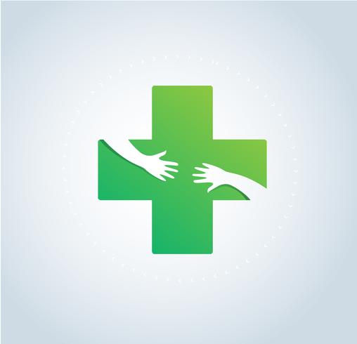 handen knuffel in ziekenhuis pictogram ontwerp, gezondheidszorg en medische logo symbool vector