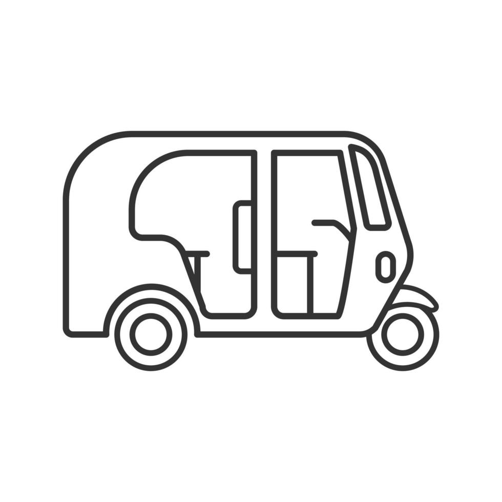 auto-riksja lineaire pictogram. dunne lijn illustratie. tuktuk. contour symbool. vector geïsoleerde overzichtstekening