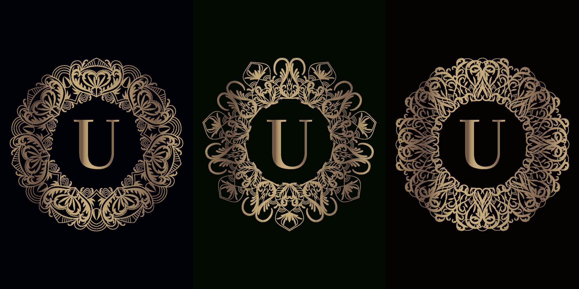 verzameling van logo initial u met luxe mandala ornament frame vector