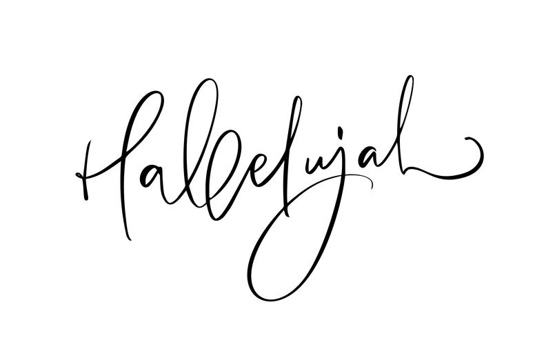 Hallelujah vector kalligrafie bijbeltekst. Christelijke uitdrukking die op witte achtergrond wordt geïsoleerd. Hand getekend vintage belettering illustratie