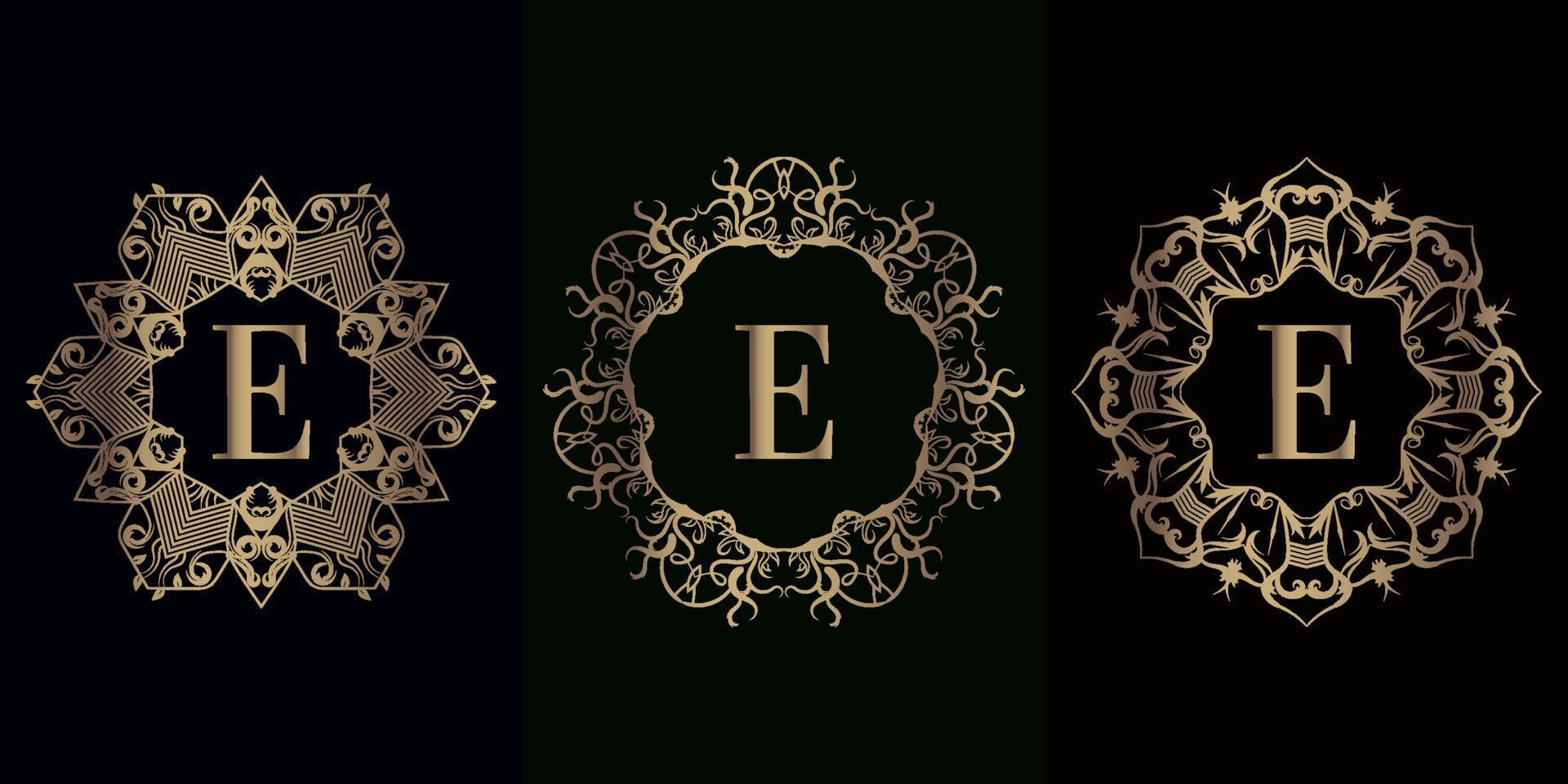 verzameling van logo initial e met luxe mandala ornament frame vector