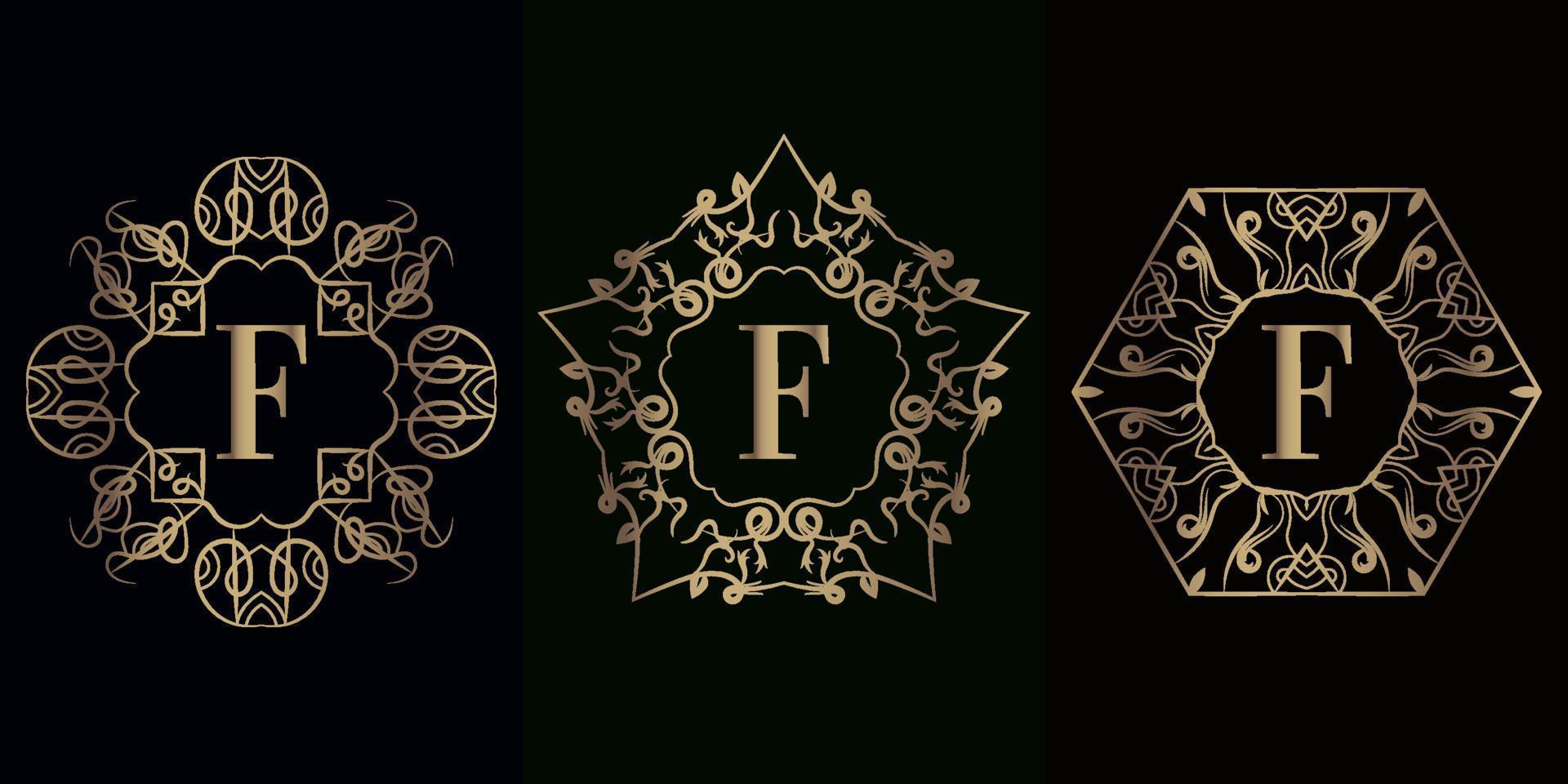 verzameling van logo initial f met luxe mandala ornament frame vector