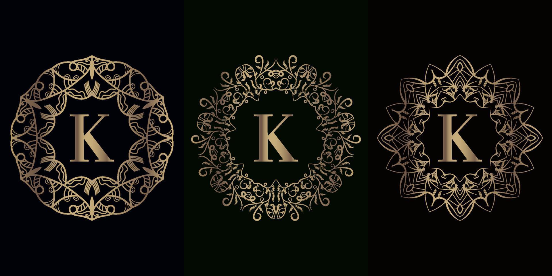 verzameling van logo initial k met luxe mandala ornament frame vector