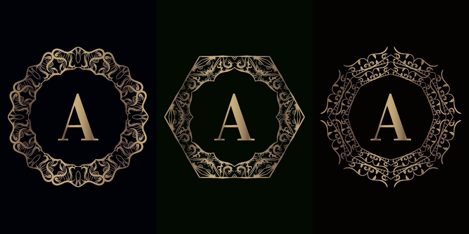 verzameling van logo-initiaal a met luxe mandala-ornamentframe vector