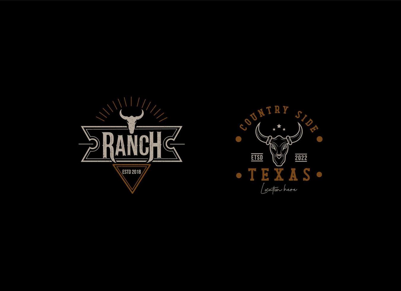 Texas longhorn, country western stier vee vintage label logo-ontwerp vector