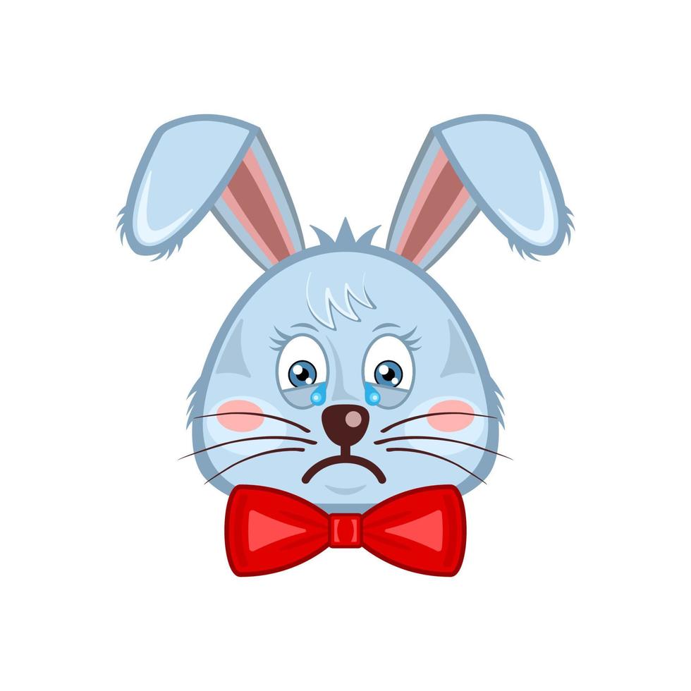 konijntje hoofd konijn gezicht huilen cartoon geïsoleerde witte achtergrond vector