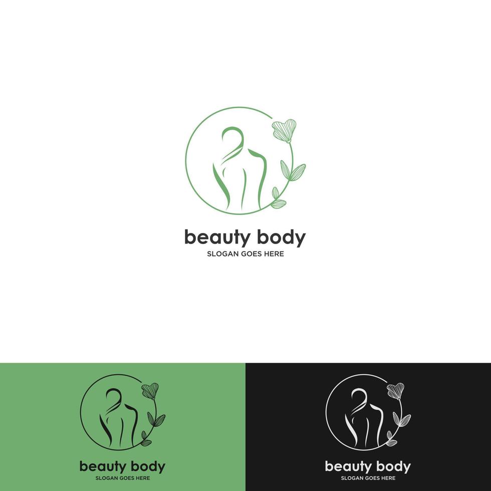 schoonheid natuur lichaam spa logo ontwerp. vectorillustratie van schoonheid vrouw lichaam met botanische plant. moderne vintage pictogram ontwerpsjabloon met lijn kunststijl. vector
