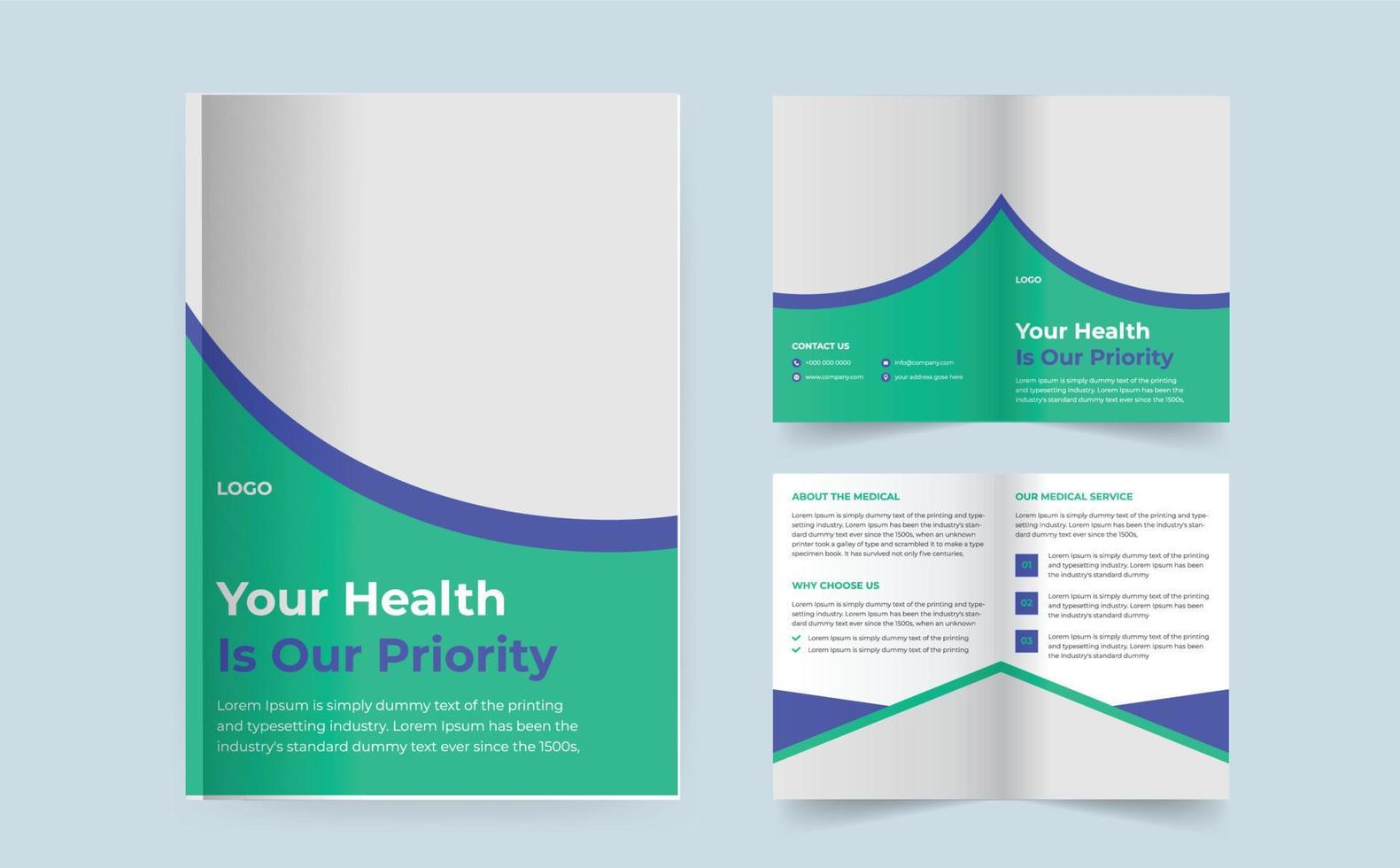 moderne creatieve medische gezondheidszorg tweevoudige brochure ontwerpsjabloon vector