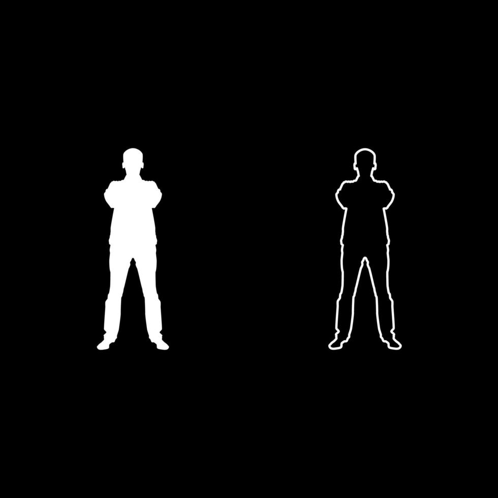 zelfverzekerde man kruiste zijn armen zakenman silhouet concept vooraanzicht pictogrammenset witte kleur illustratie vlakke stijl eenvoudige afbeelding vector