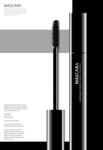 Poster cosmetische mascara met verpakking vectorillustratie vector