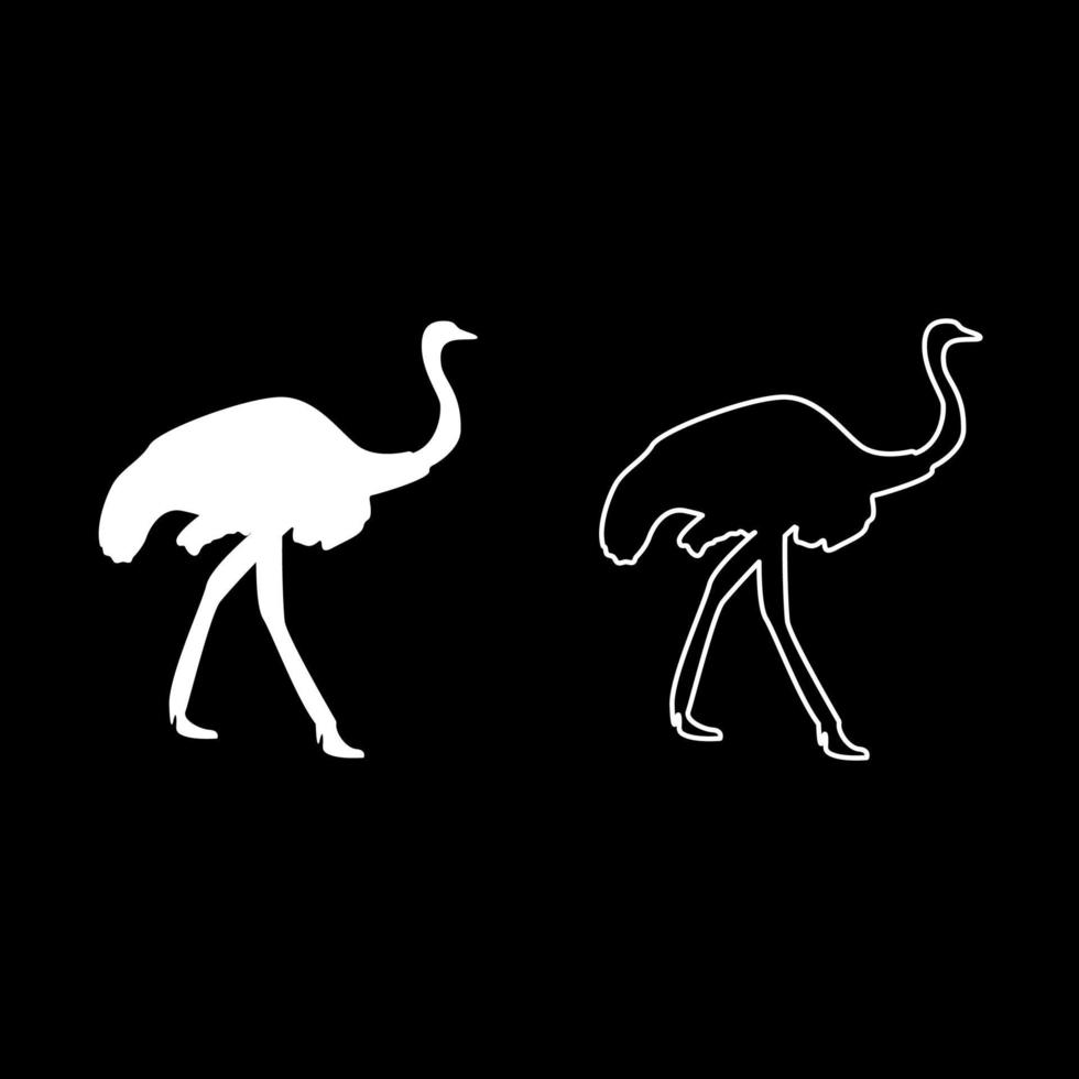 struisvogel pictogrammenset witte kleur illustratie vlakke stijl eenvoudige afbeelding vector