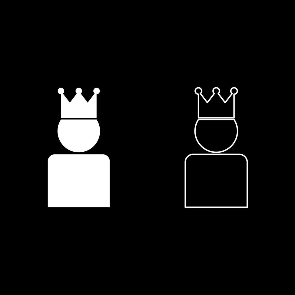 koning in kroon pictogrammenset witte kleur illustratie vlakke stijl eenvoudige afbeelding vector