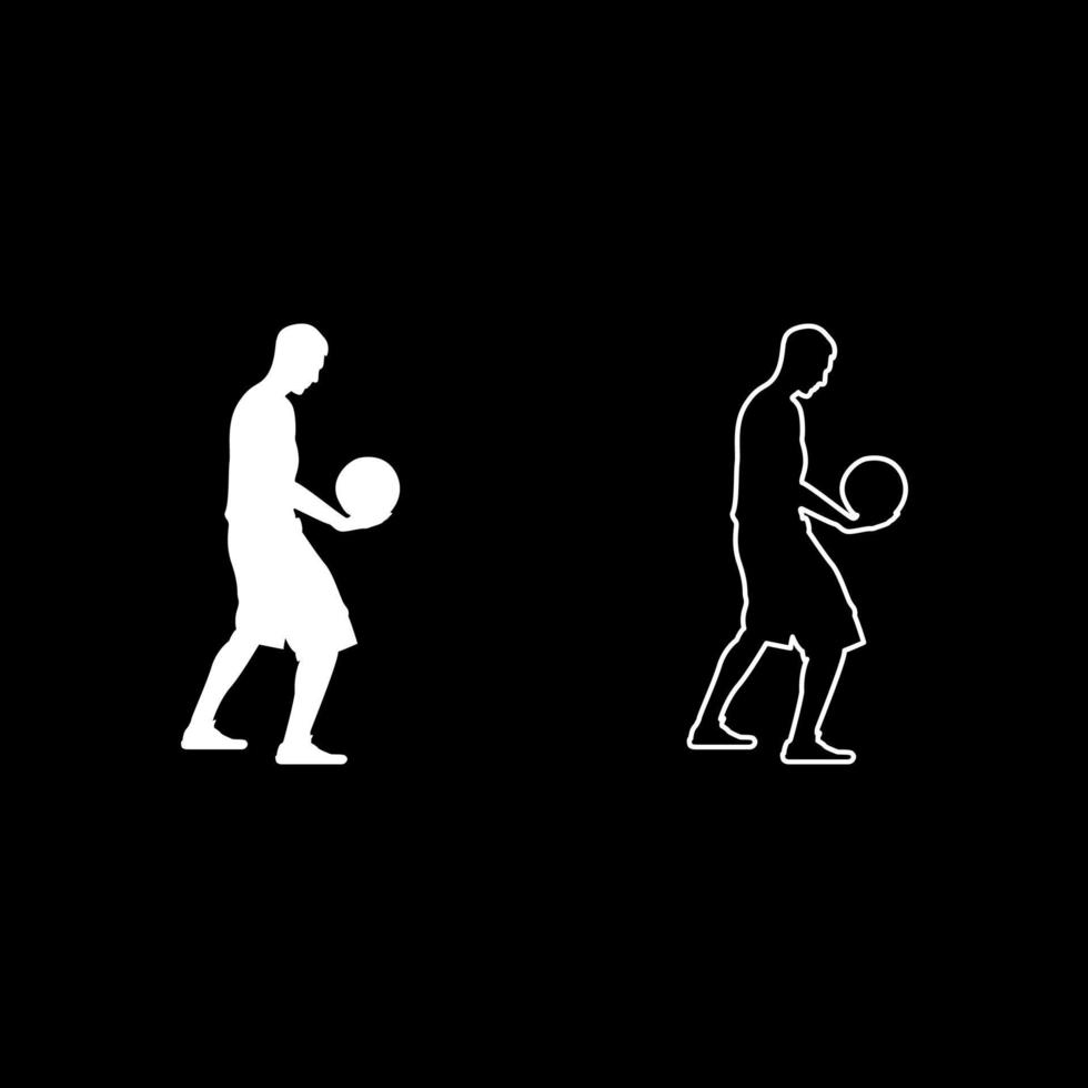 basketbalspeler met bal man met basketbal silhouet pictogrammenset witte kleur illustratie vlakke stijl eenvoudige afbeelding vector